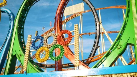 Sunny Day Blue Sky Rollercoaster Stock Footage 106625341