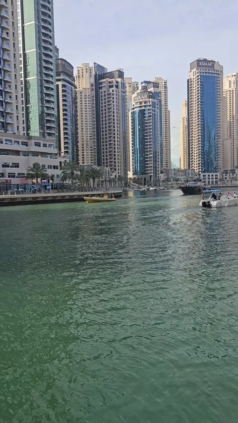 Sunny Day in Dubai Marina: Canal Cruises Video Stock Footage 272258341