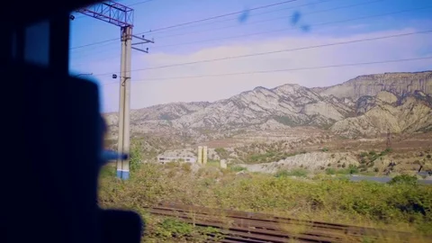 Sunny day landscape background train passenger window plate 4k italy Video stock 81574687