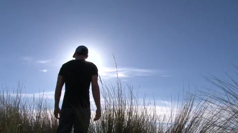 Sunny Day Man Standing in Beach Grass 2 Video stock 48194669
