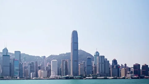 Sunny day no cloud view of Victoria Harbour, Hong Kong - 4k Stock Footage 288047210