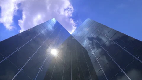 Sunny day sky time-lapse over office buildings in a downtown business center Video stock 142932454