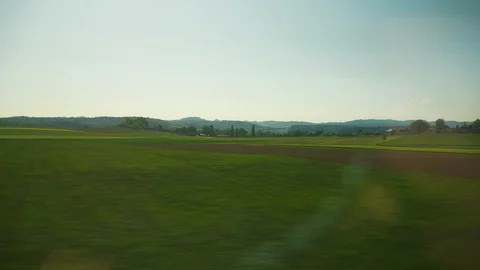 Sunny day train side window pov panorama 4k switzerland Video stock 92138192