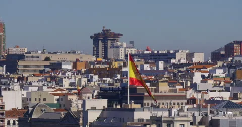 Sunny day warm wind spain national flag waving 4k madrid Stock Footage 47536702