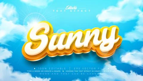 Sunny Editable Text Effect Design Vector Graphic Style with Sun Yellow 3d T.. Stock Illustration