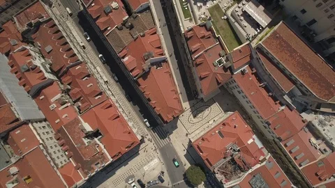 Sunny evening lisbon cityscape down view aerial panorama 4k portugal Stock Footage 82249174