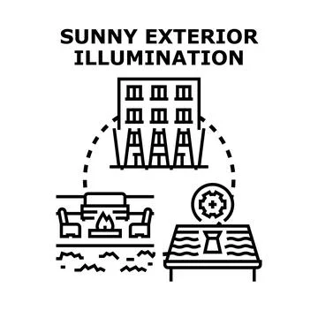 Sunny exterior illumination concept vector outlining outdoor lighting solutio Stock Illustration