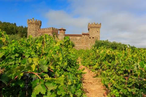 Sunny exterior view of the Castello di Amorosa winery Stock Photos