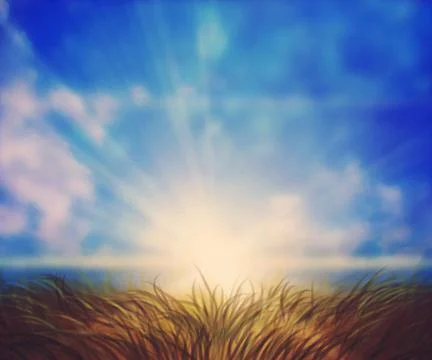 Sunny Grass Field Stock Illustration