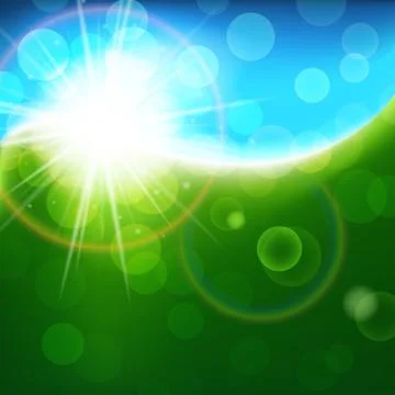 Sunny green blue vector background, bright spring and summer abstract backdrop Stock Illustration