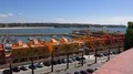 Sunny harbor tourism holiday village panning in Portimao Portugal 4k or 4k+ Resolution