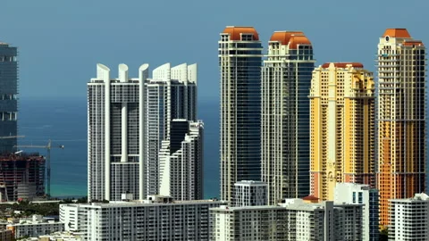 Sunny Isles Beach oceanfront skyscraper condominium drone footage Stock-Footage 344052672