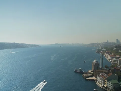 Sunny Istanbul Bosphorus Bridge Tracking Shot Stock Footage