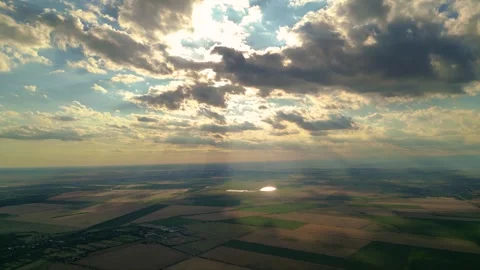 Sunny landscape with clouds from high above the ground Stock Footage 281240538