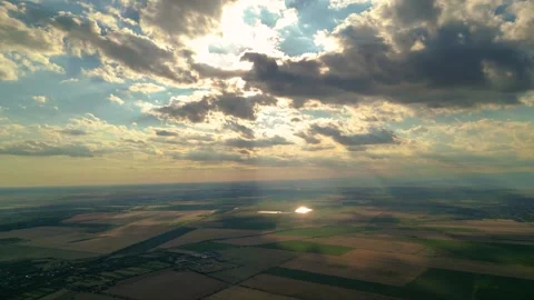 Sunny landscape with clouds from high above the ground Stock Footage 281240540