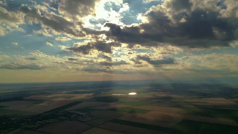 Sunny landscape with clouds from high above the ground Stock Footage 281240645