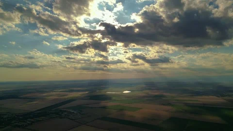 Sunny landscape with clouds from high above the ground Stock Footage 281240677