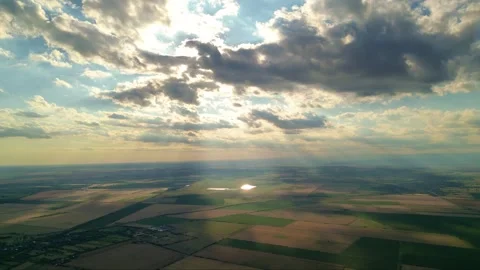 Sunny landscape with clouds from high above the ground Stock Footage 281240720