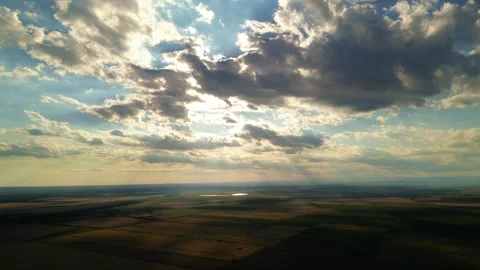 Sunny landscape with clouds from high above the ground Stock Footage 281240815