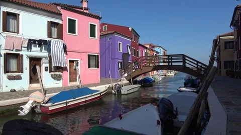 Sunny morning on the island of Burano. Venice, Italy Stock Footage