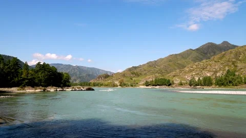 Sunny Mountain River Landscape with Forest Stock Footage 315903299