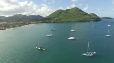 Sunny panoramic view of coast - St Lucia Stock Footage 61832627