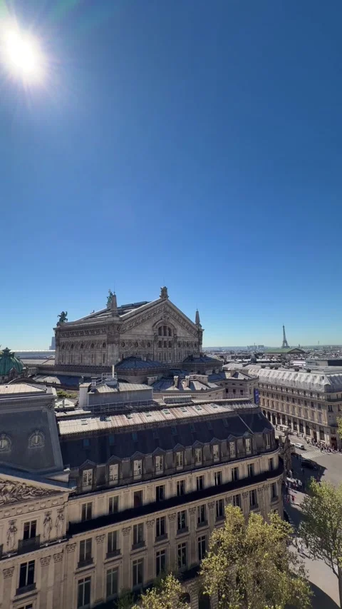 Sunny Paris skyline with Opera Garnier and Eiffel Tower Stock Footage 337783063