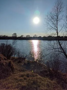 Sunny path on the water. reflection of the sun in the water. small waves on.. Stock Photos