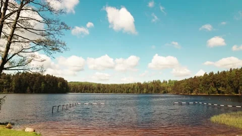 Sunny pristine tranquil Lithuania nature Geluva lake landscape Stock Footage 155267415