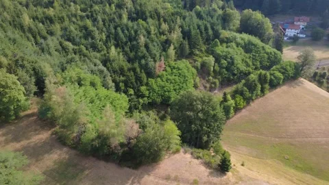 Sunny Rural Landscape with Fields, Roads and Green Hills from Above Stock Footage 340584823
