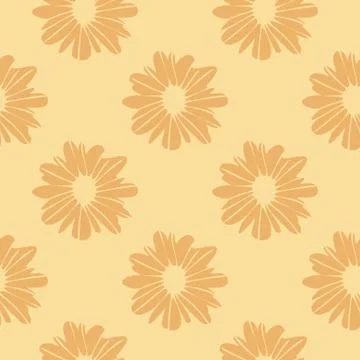 Sunny seamless pattern with flowers in orange and yellow colors. Simple naive イラスト素材