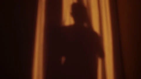 The sunny shadow of a man coming to the window in the morning Stock Footage 205736794
