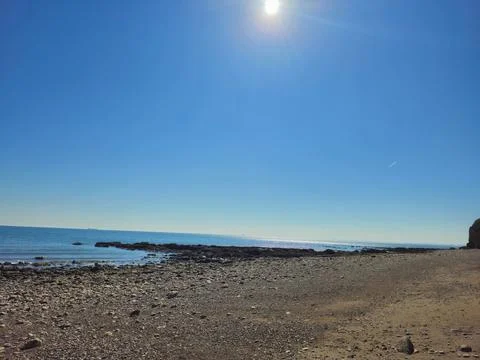 Sunny Shoreline at Easington Colliery Beach Stock Photos