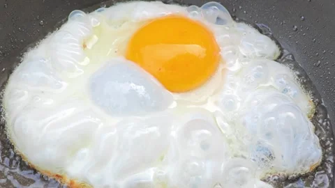 Sunny side up egg on frying pan. Cooking process. Stock Footage 304017455