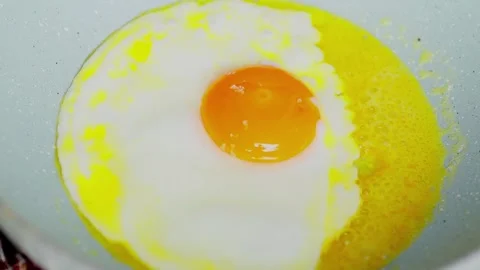 Sunny-side-up egg frying in a pan Stock Footage 329835308