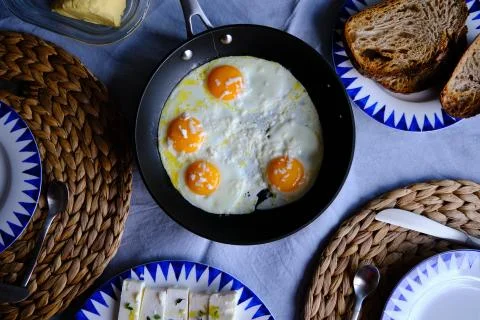 Sunny Side Up Eggs with Cheese Stock Photos