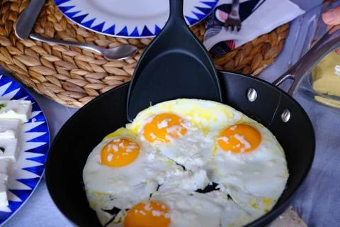 Sunny Side Up Eggs with Cheese Stock Photos