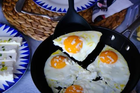 Sunny Side Up Eggs with Cheese Stock Photos