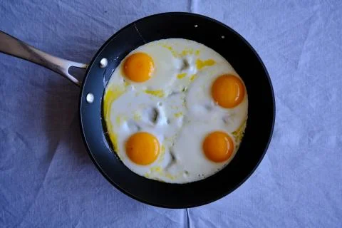 Sunny Side Up Eggs in a Pan Stock Photos