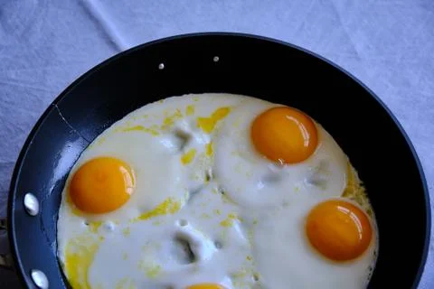 Sunny Side Up Eggs in a Pan Stock Photos