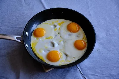 Sunny Side Up Eggs in a Pan Stock Photos
