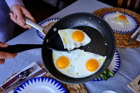 Sunny Side Up Eggs in a Pan Stock Photos