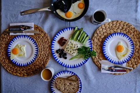 Sunny Side Up Eggs in a Pan Stock Photos