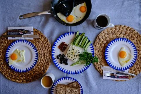 Sunny Side Up Eggs in a Pan Stock Photos