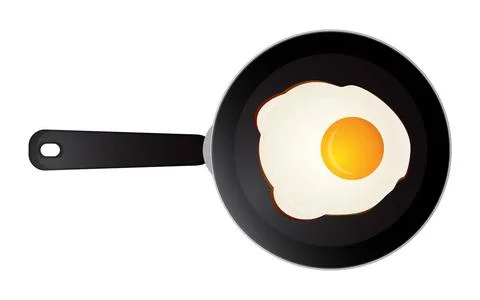Sunny side fried egg on black frying pan Vector illustration of cooking on... Stock Photos