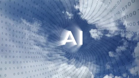Sunny sky clouds with binary numbers animation and AI letters 動画素材 344141181