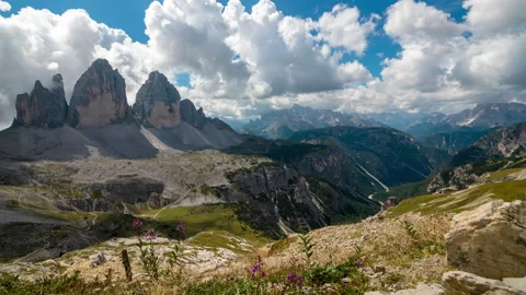 Sunny slider time-lapse from the Dolomites, Drei Zinnen. 8k Stock Footage 214664498