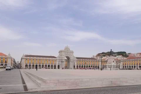 Sunny spring day at the Praca do Commercio in Lisbon Stock Photos