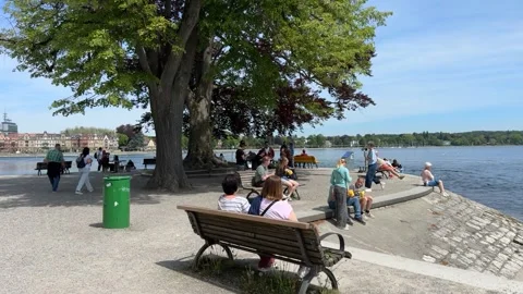 Sunny Spring Walk Through Konstanz City and Waterfront Areas Stock Footage 334799307