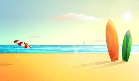 Sunny summer beach Stock Illustration